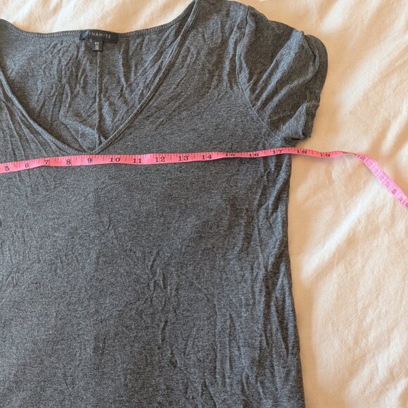 Dynamite, v-neck, short sleeve, tee, dark grey, loose fit, size small - Picture 8 of 9